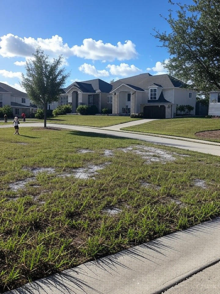 Ultra-realistic 8K image of a suburban home in Whiskey Creek, Southwest Florida, with kids playing in a nearby park under blue skies