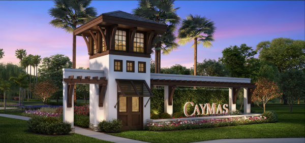 Photorealistic hero shot of a stunning modern Caymas Naples luxury custom home at dusk, dramatic architectural lighting, clean contemporary lines, lush tropical landscaping, elegant driveway and gate entrance, 8K resolution, studio-grade photography, perfectly centered on a clean gradient background
